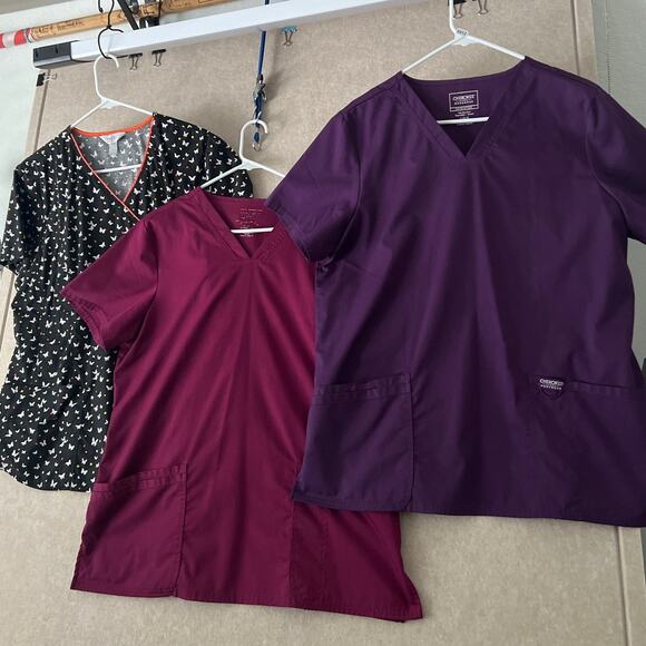 Lot of 3 Cherokee Revolution Workwear & Code Happy Womens V Neck Scrub Top Sz L - Picture 1 of 8